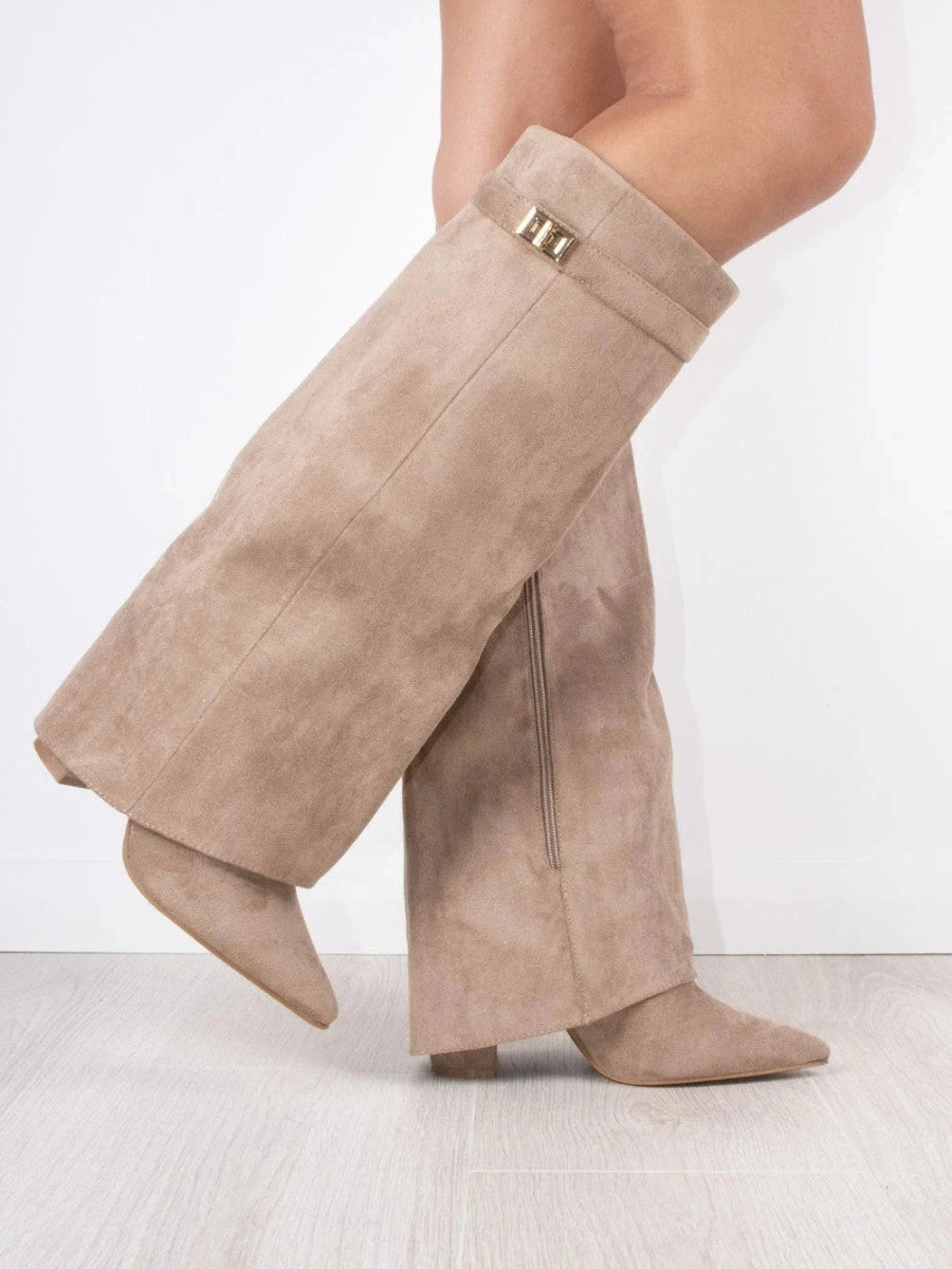 Eliza | Luxe Suèdelook Hoge Laarzen Met Gouden Accent