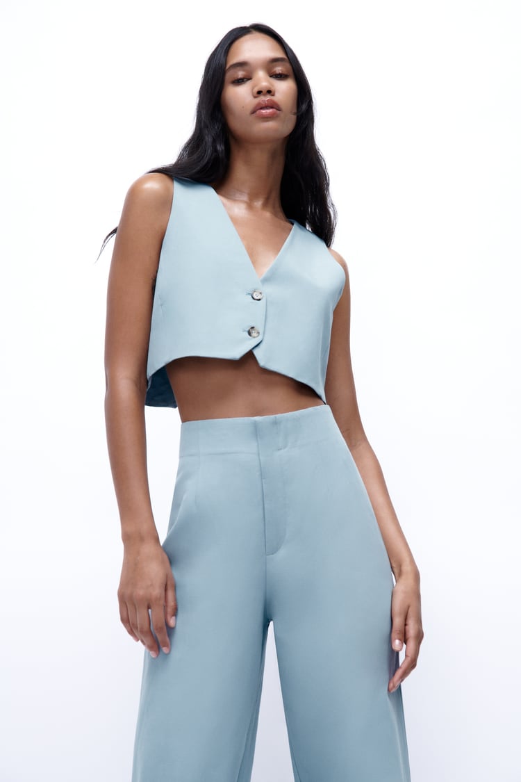 Semmy | Lichtblauwe Tweedelige Set Gilet Met Broek