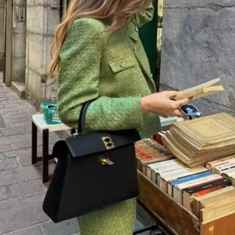 Marissa | Luxe Groene Tweedelige Set Blazer Met Rok