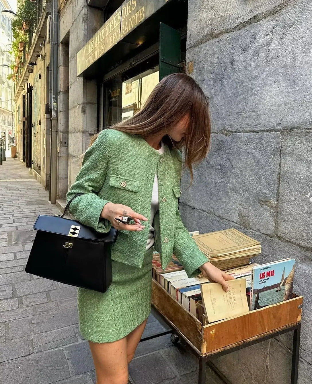 Marissa | Luxe Groene Tweedelige Set Blazer Met Rok