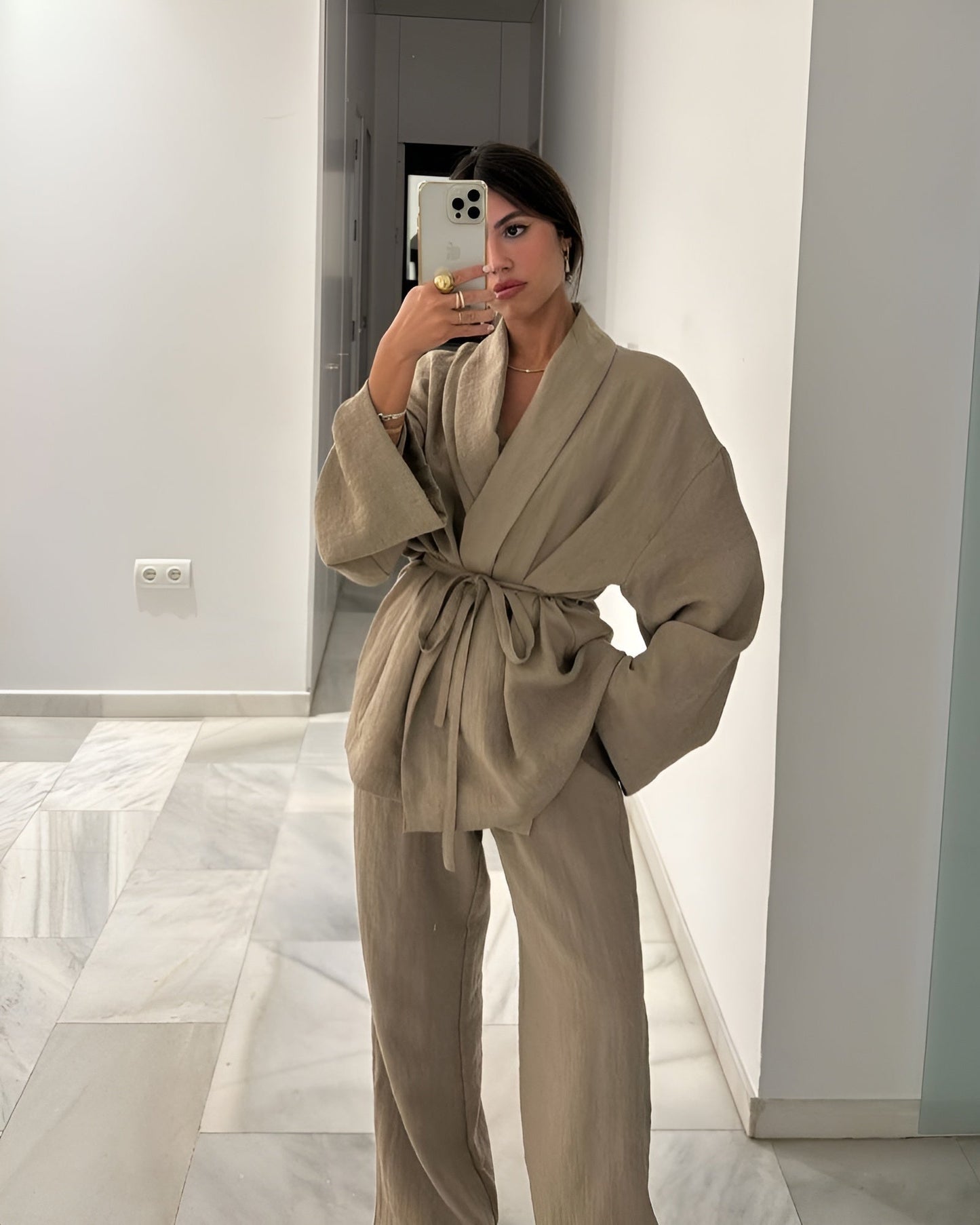 Kiki | Dames Kimono Jas Met Wijde Mouwen En Taille Ceintuur