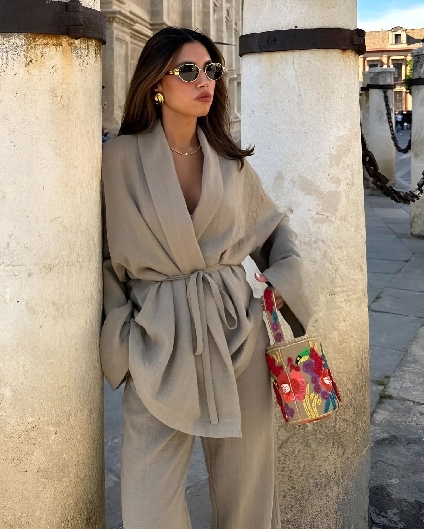 Kiki | Dames Kimono Jas Met Wijde Mouwen En Taille Ceintuur