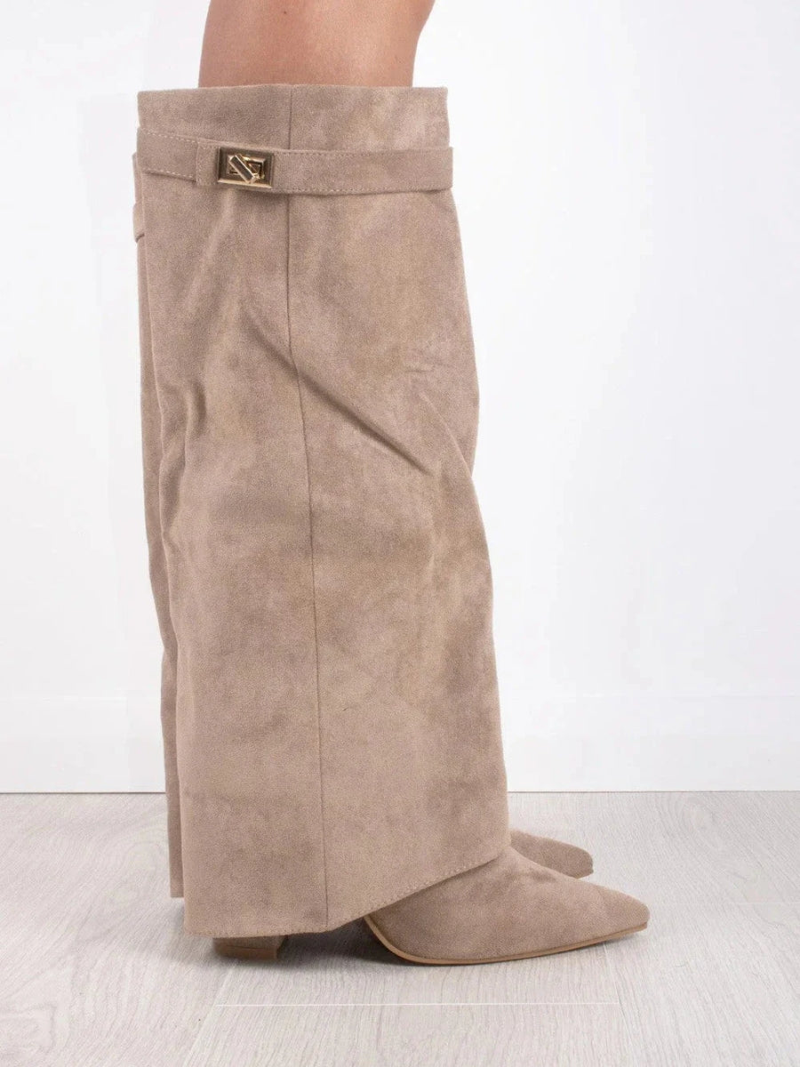 Eliza | Luxe Suèdelook Hoge Laarzen Met Gouden Accent