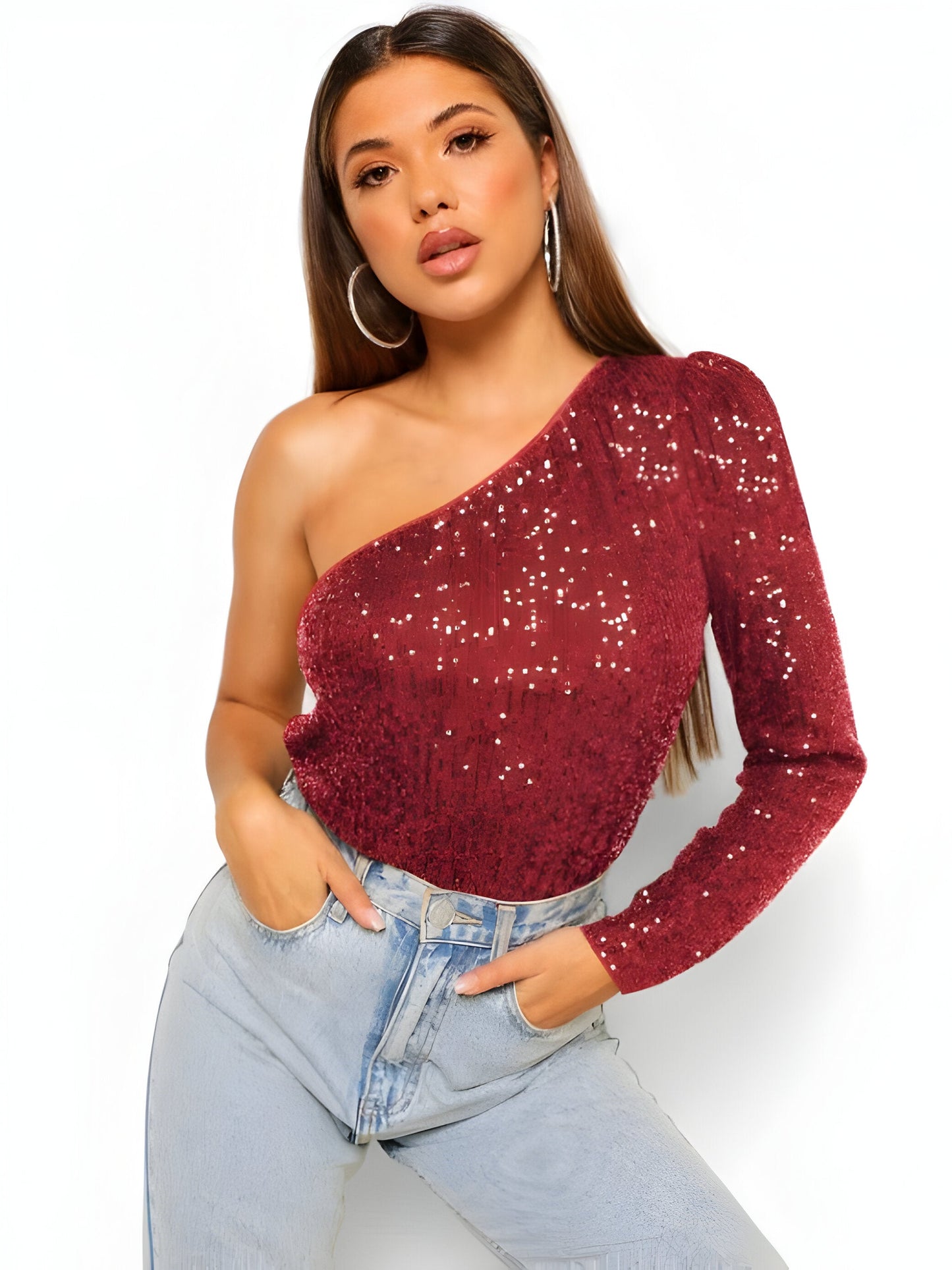 Sheila | Stijlvolle Glitter One-Shoulder Top