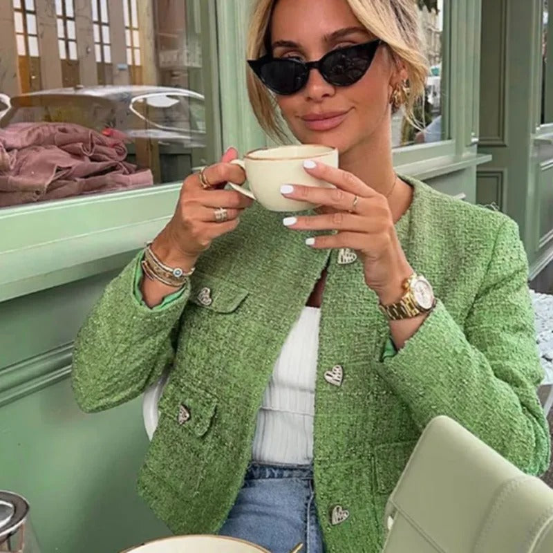 Marissa | Luxe Groene Tweedelige Set Blazer Met Rok