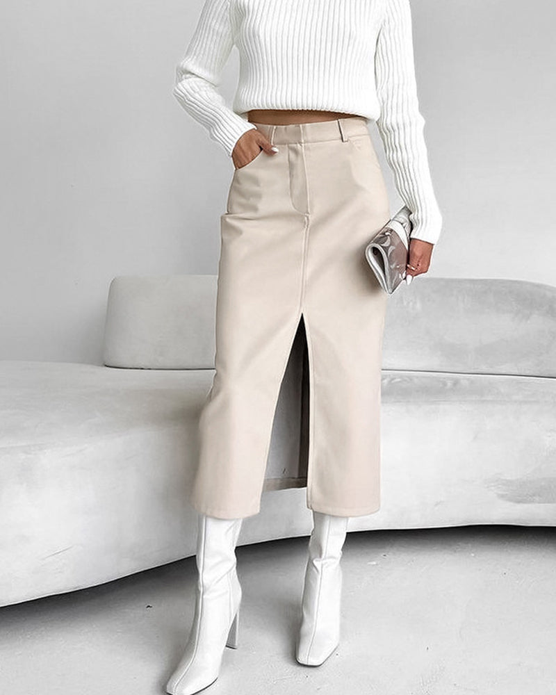 Antoinette | Leren Rok Met Hoge Taille