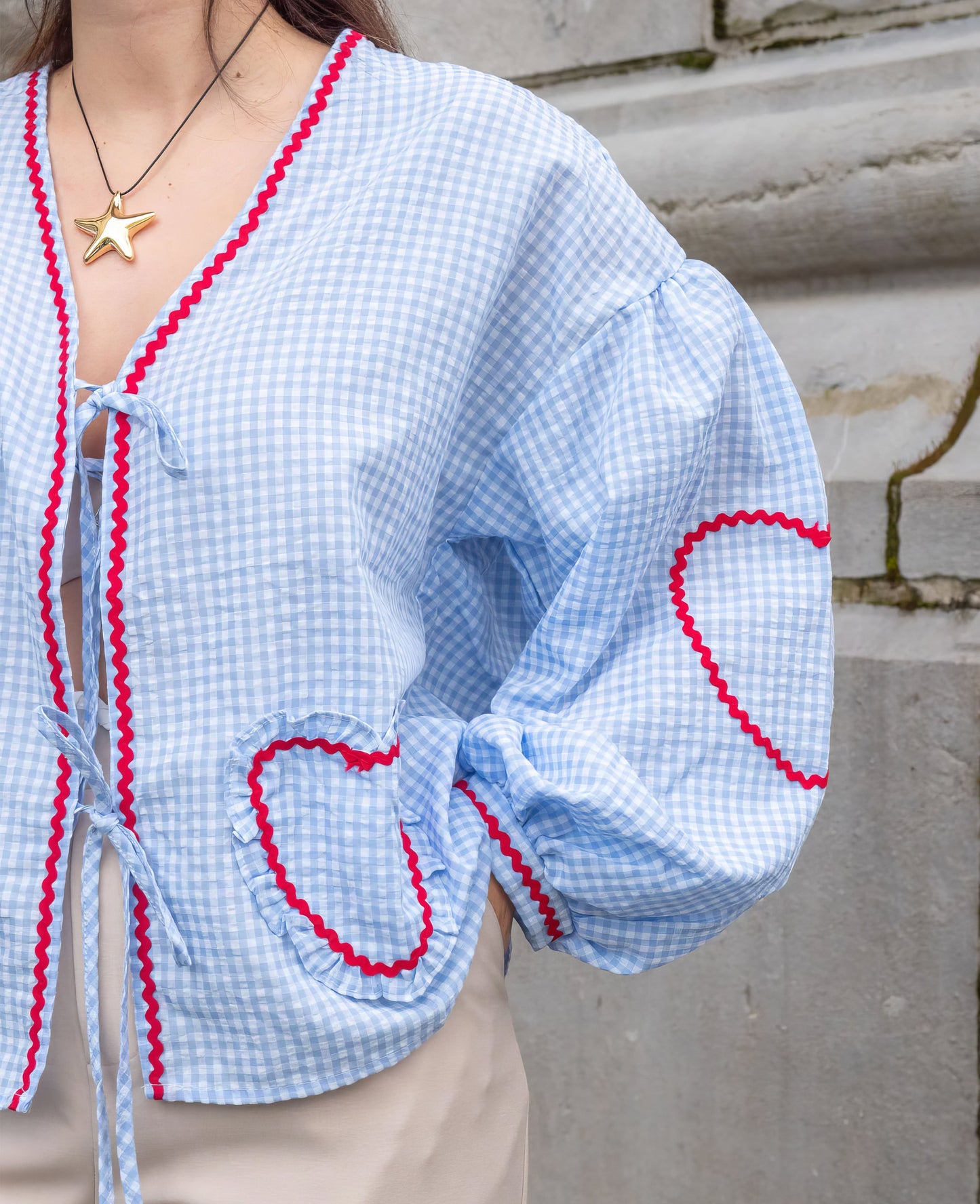 Tiffany | Geruite Blouse Met Hartdetail