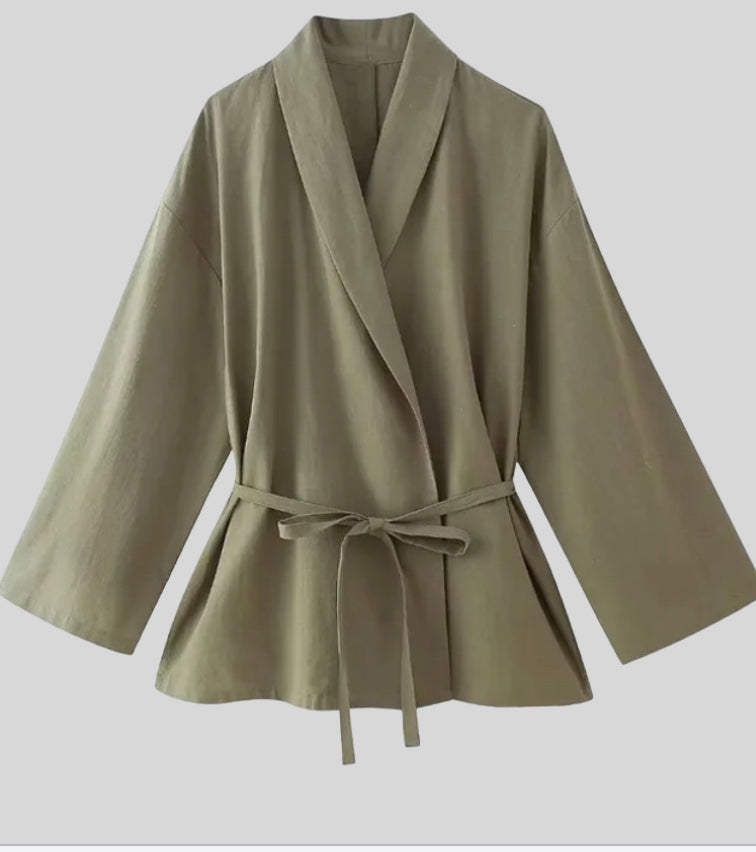 Kiki | Dames Kimono Jas Met Wijde Mouwen En Taille Ceintuur