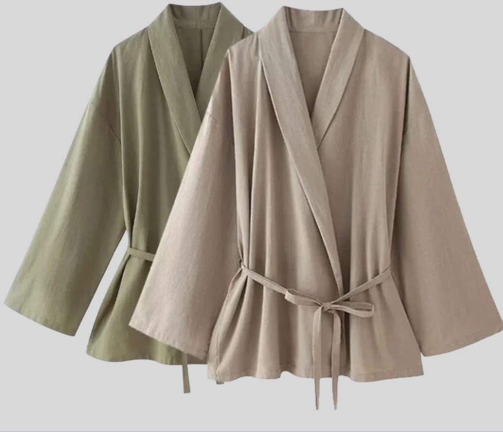 Kiki | Dames Kimono Jas Met Wijde Mouwen En Taille Ceintuur