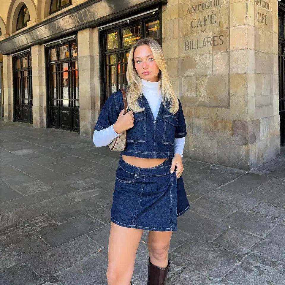Salomé | Denim Set Top Met Skort