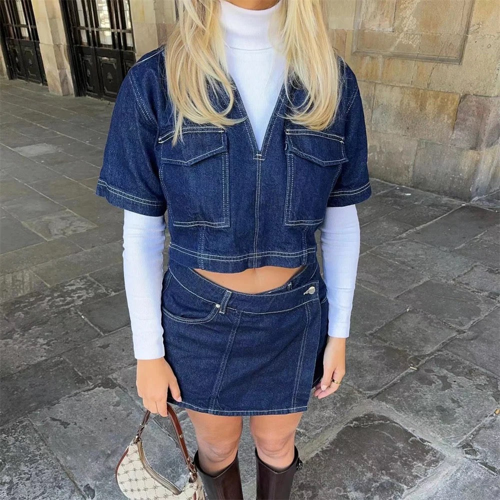 Salomé | Denim Set Top Met Skort