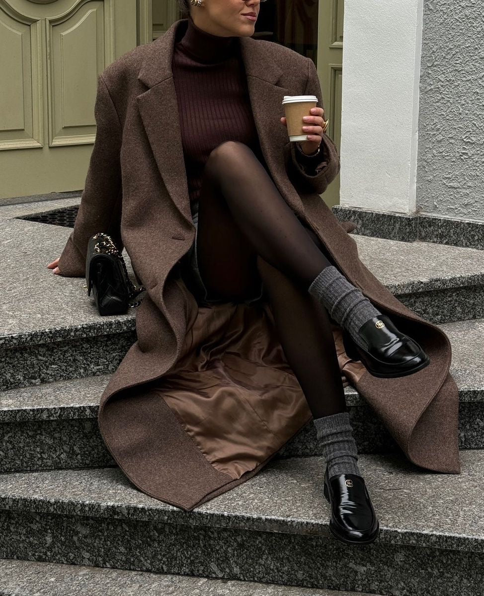 Camille | Bruine Lange Manteljas