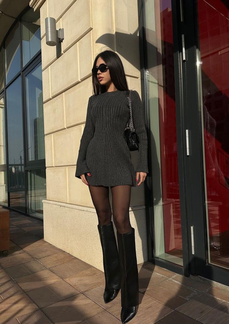 Joline | Comfy Korte Jurk Met Lange Mouwen