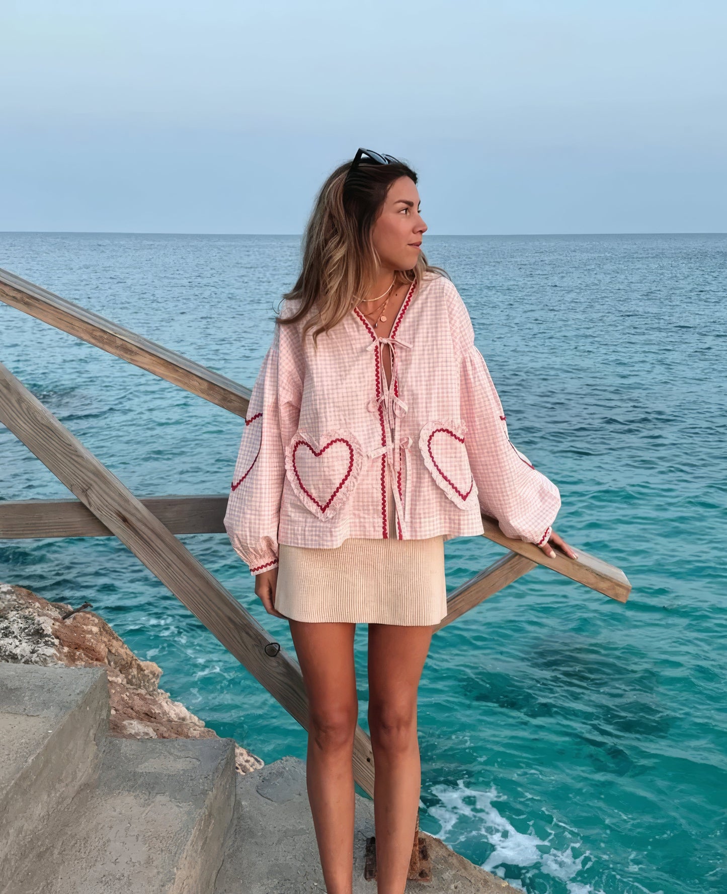 Tiffany | Geruite Blouse Met Hartdetail