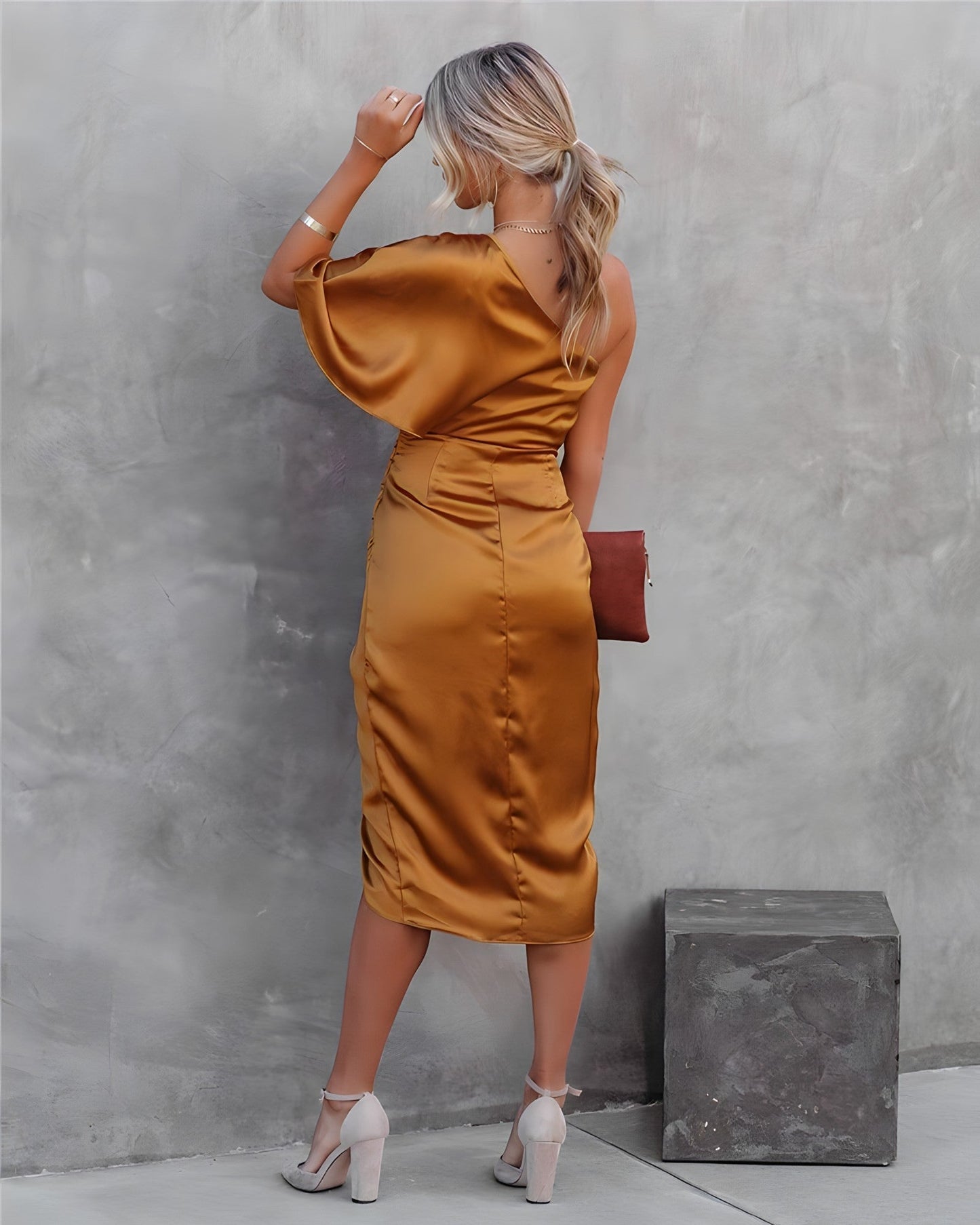 Fay | Zijden Satijnen One-Shoulder Jurk Voor Gelegenheden