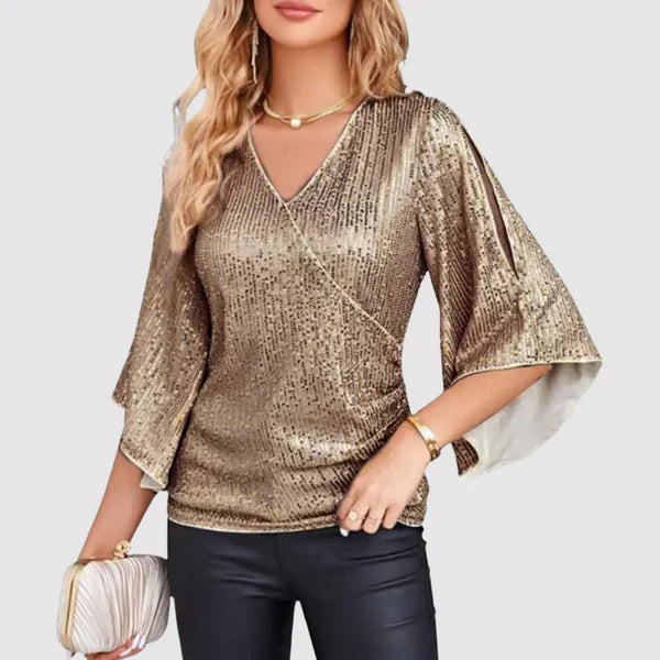 Gabriella | Glittertop Met Flare Mouwen