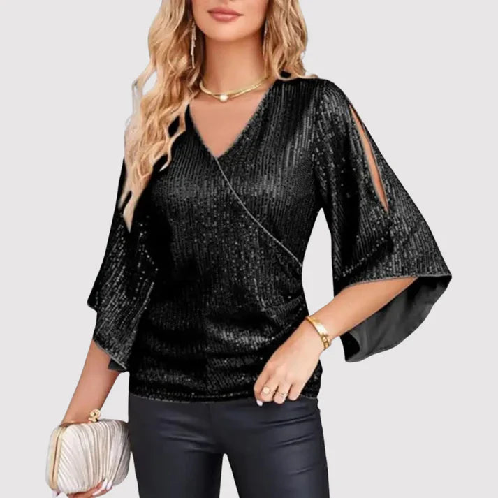 Gabriella | Glittertop Met Flare Mouwen