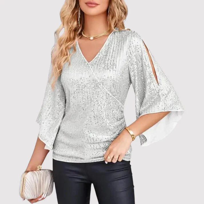 Gabriella | Glittertop Met Flare Mouwen