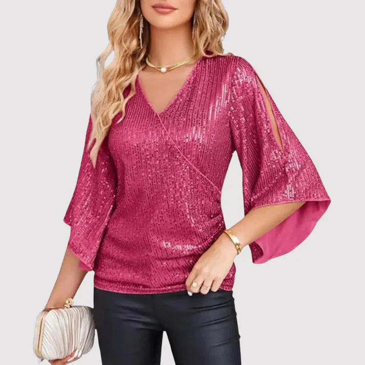 Gabriella | Glittertop Met Flare Mouwen