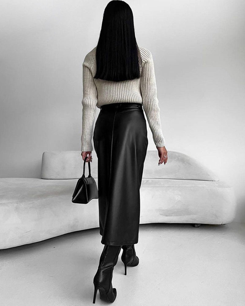Antoinette | Leren Rok Met Hoge Taille