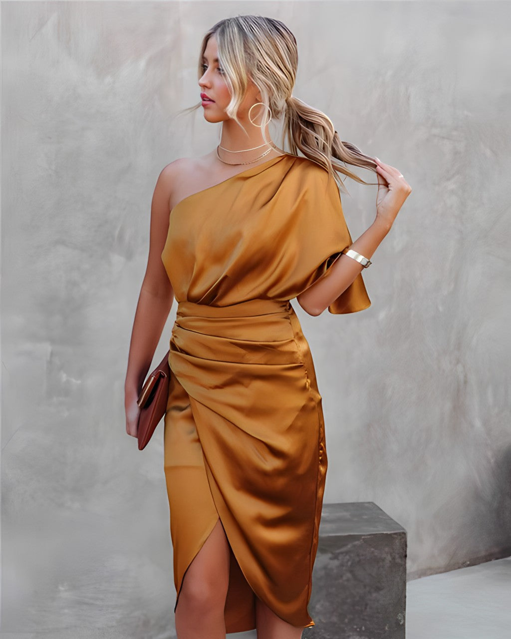 Fay | Zijden Satijnen One-Shoulder Jurk Voor Gelegenheden