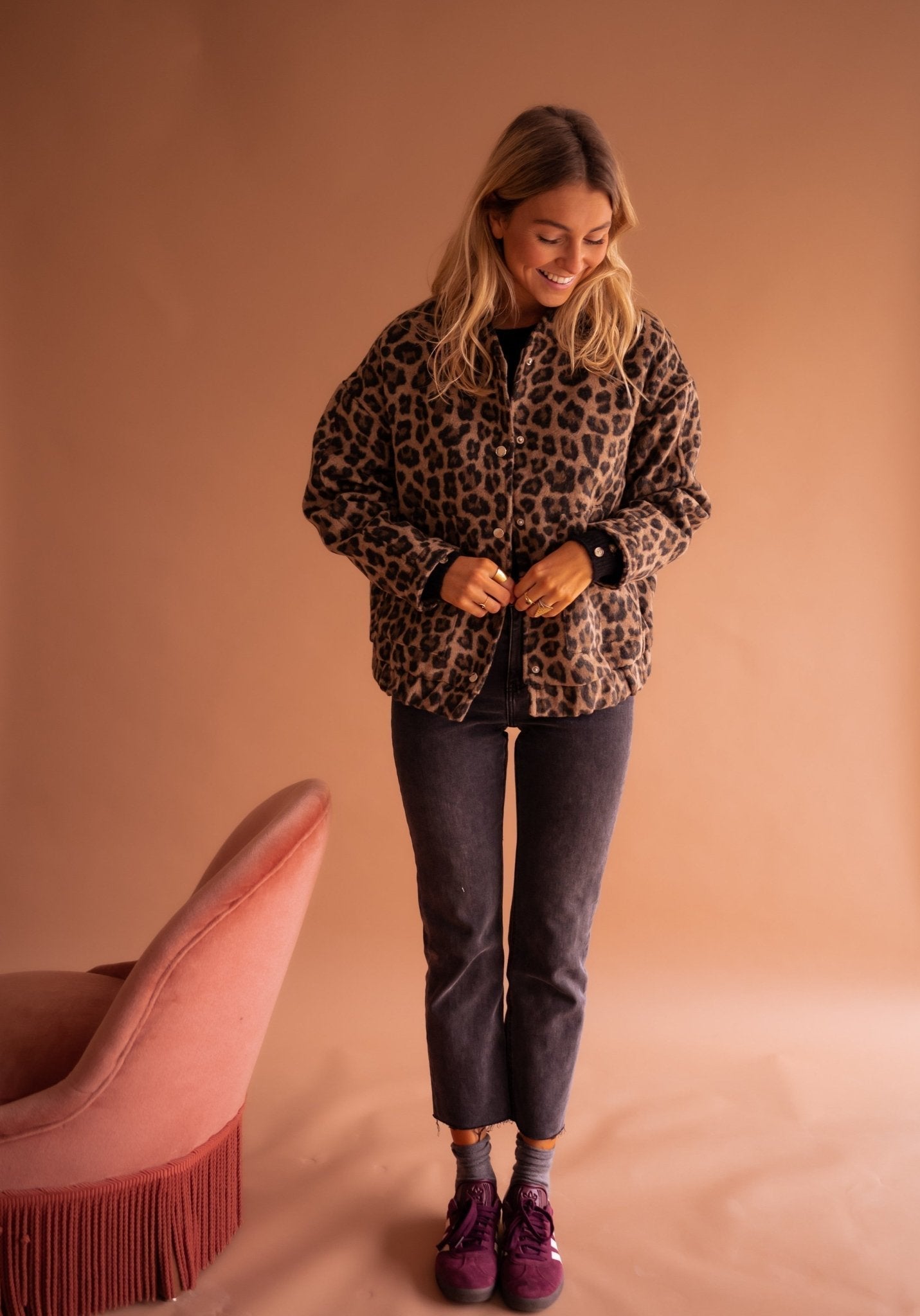 Élodie | Bomberjack Met Luipaard Print