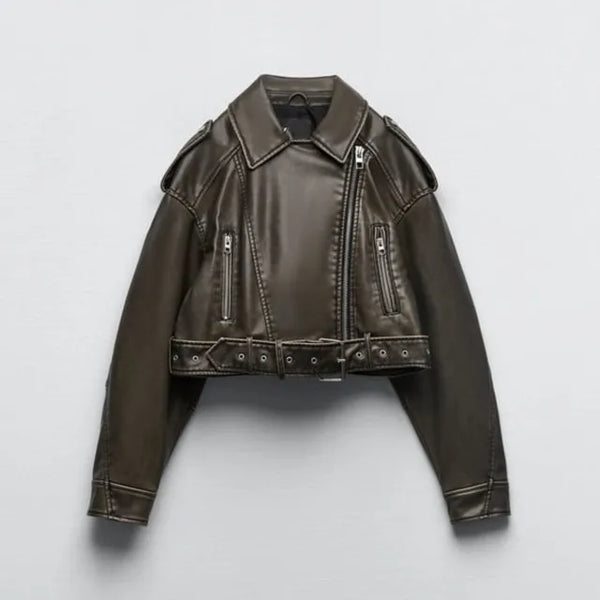 Babette | Cropped Leren Damesjas Met Riem