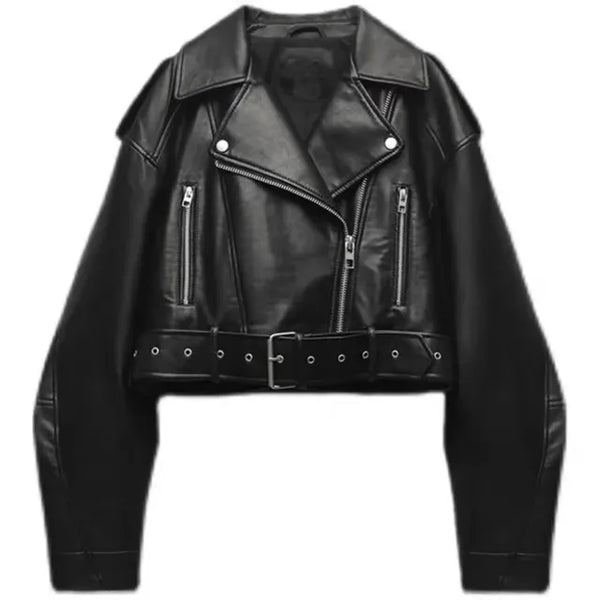 Babette | Cropped Leren Damesjas Met Riem