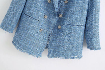 Tyra | Lichtblauwe Tweed Blazer