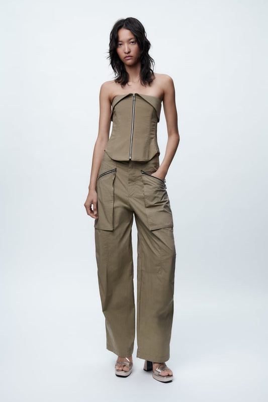Kiana | Bruine Tweedelige Set Top Met Broek