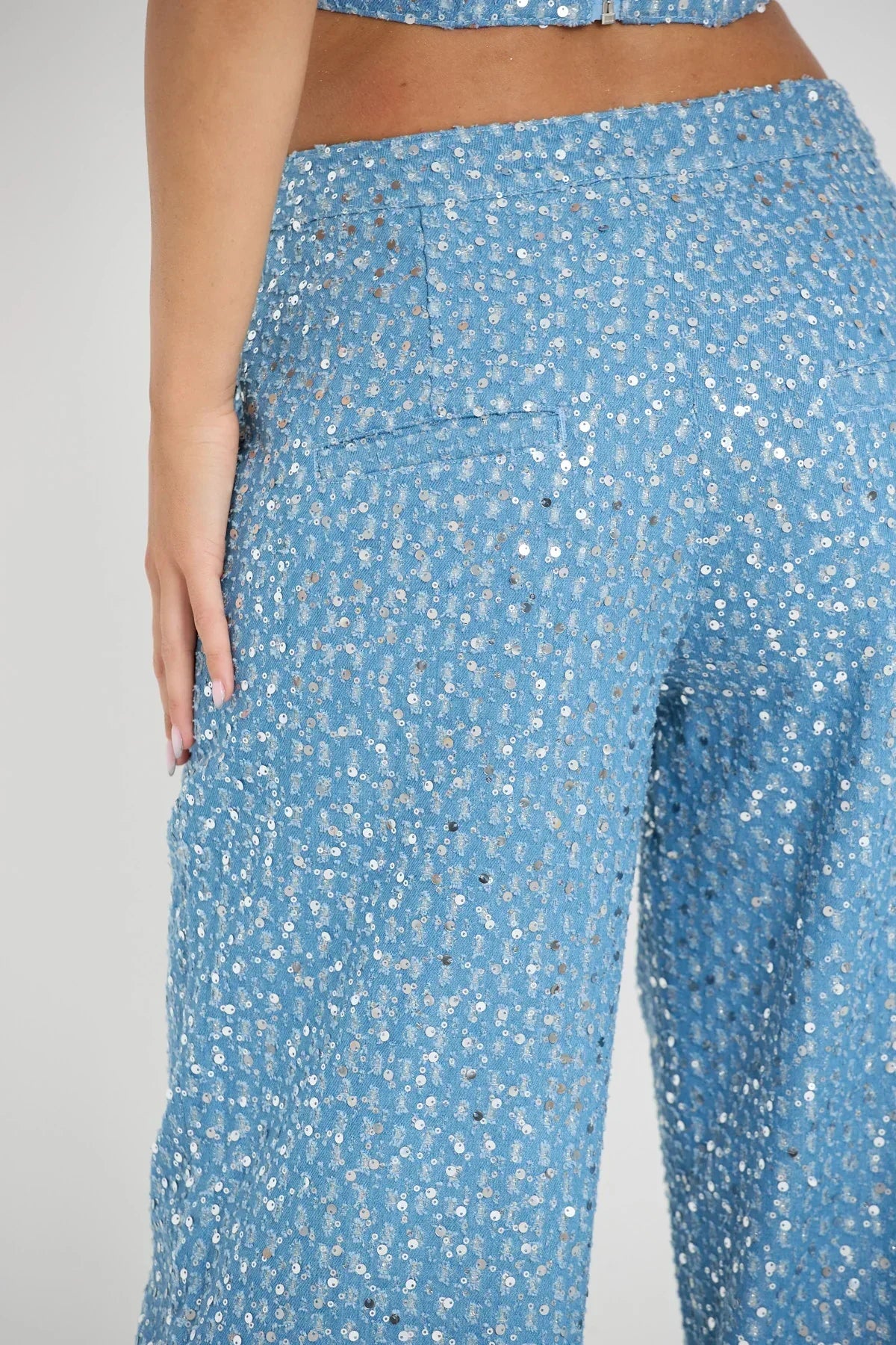Alicia | Blauwe Tweedelige Glitterset Top Met Broek