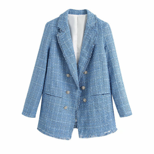 Tyra | Lichtblauwe Tweed Blazer