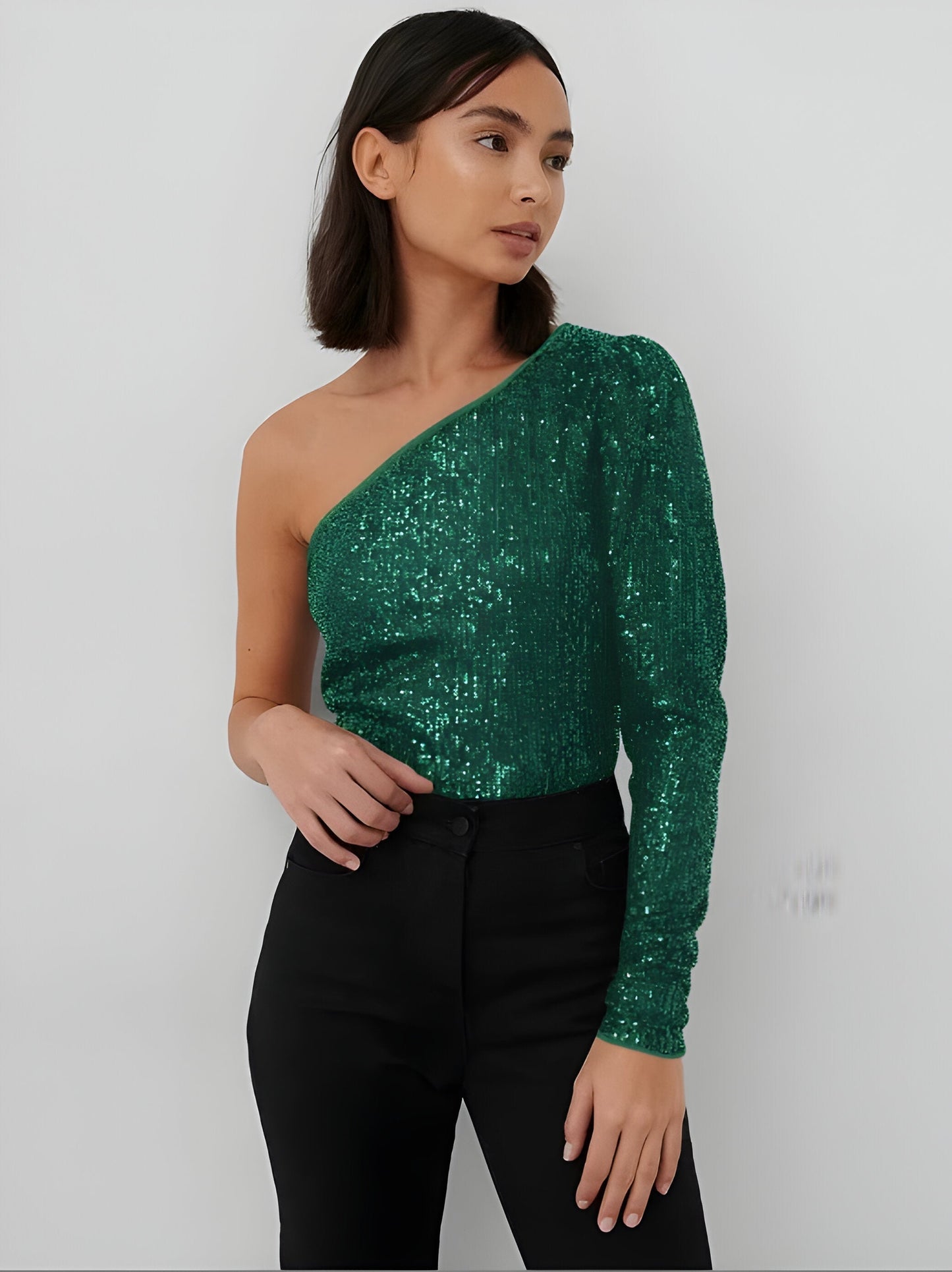 Sheila | Stijlvolle Glitter One-Shoulder Top