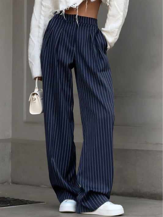 Envy | Marineblauw Met Wit Gestreepte Broek
