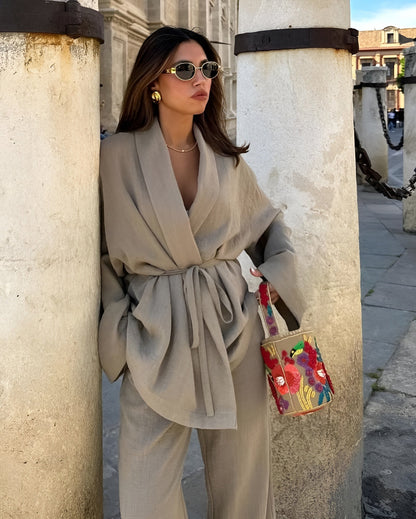 Kiki | Dames Kimono Jas Met Wijde Mouwen En Taille Ceintuur