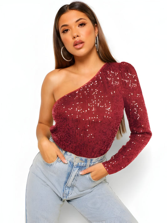 Sheila | Stijlvolle Glitter One-Shoulder Top