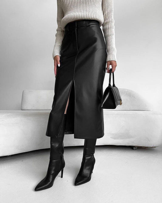 Antoinette | Leren Rok Met Hoge Taille