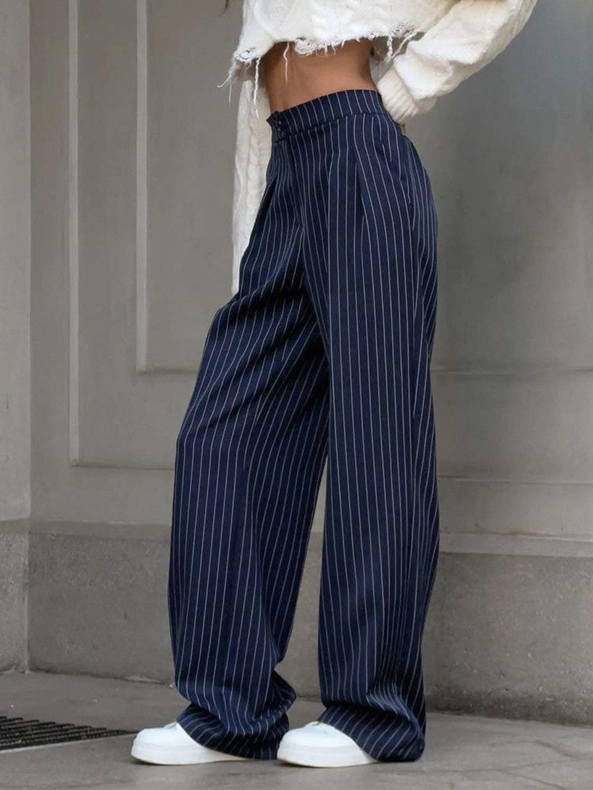 Envy | Marineblauw Met Wit Gestreepte Broek