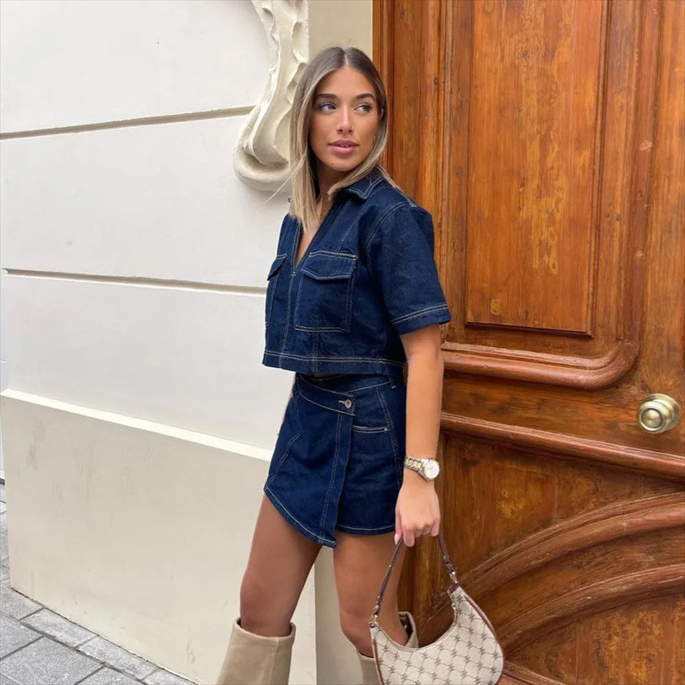Salomé | Denim Set Top Met Skort
