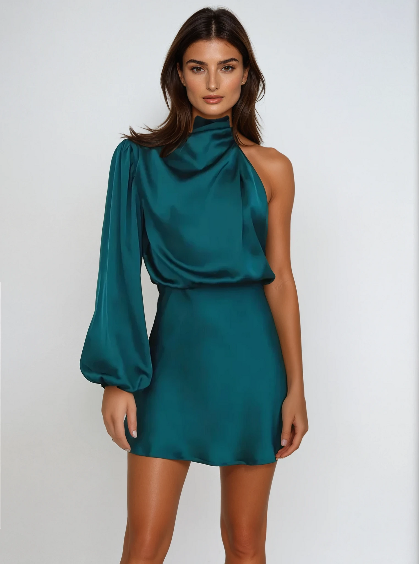 Amilia | One-Shoulder Satijnen Korte Avondjurk