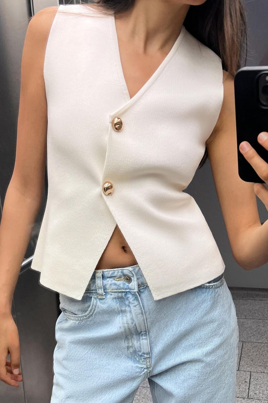 Gabrielle | Elegante Gilet Met Goude Knopen