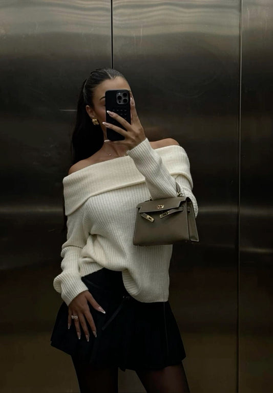 Mae | Zachte Off-Shoulder Top Met Lange Mouwen