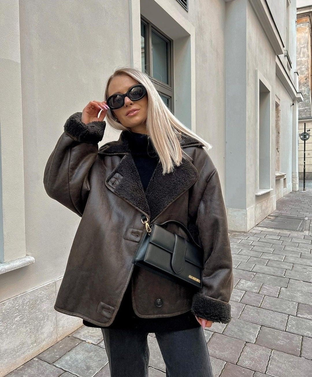 Ivy | Bruine Leren Jas Met Imitatiebont
