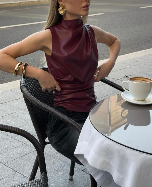 Laurine | Leren Top