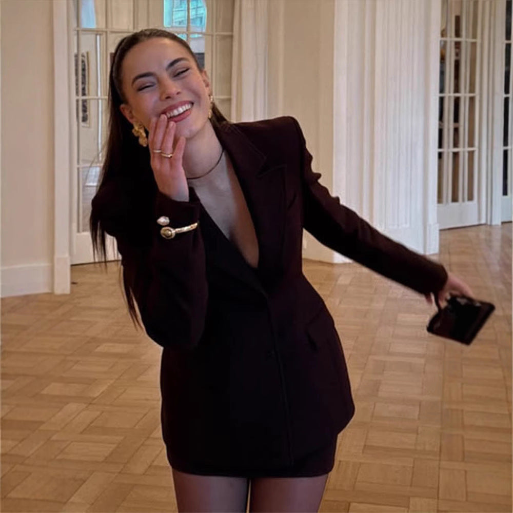 Romy | Bruine Set Rok Met Blazer