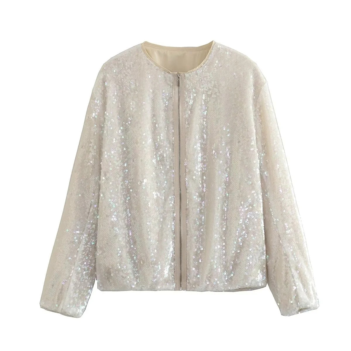 Bobby | Beige Bomberjas Met Pailletten
