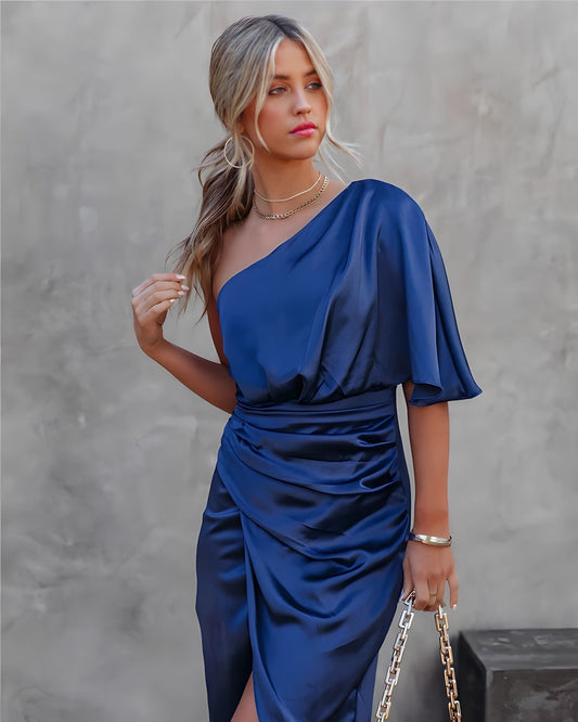 Fay | Zijden Satijnen One-Shoulder Jurk Voor Gelegenheden