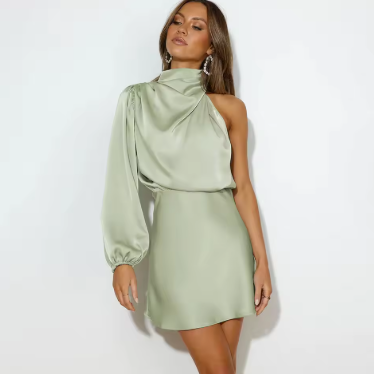 Amilia | One-Shoulder Satijnen Korte Avondjurk