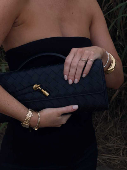 Celeste | Luxe Geweven Handtas Met Gouden Sluiting