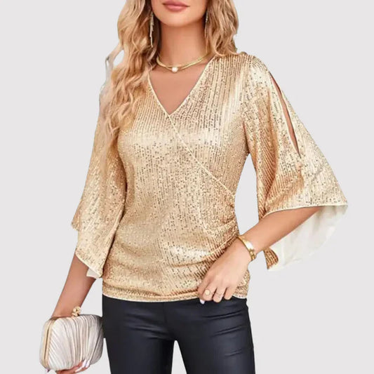 Gabriella | Glittertop Met Flare Mouwen